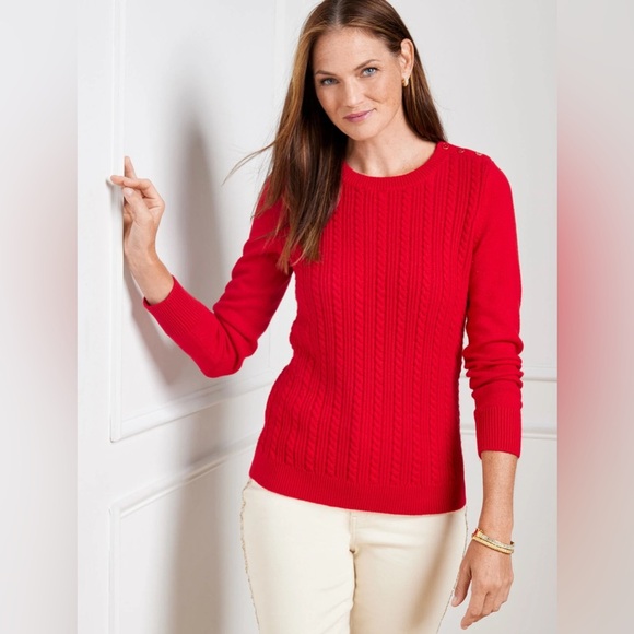 Talbots Allover Cable Crewneck Sweater Size 3X Red Pullover Button Shoulder - Picture 1 of 6